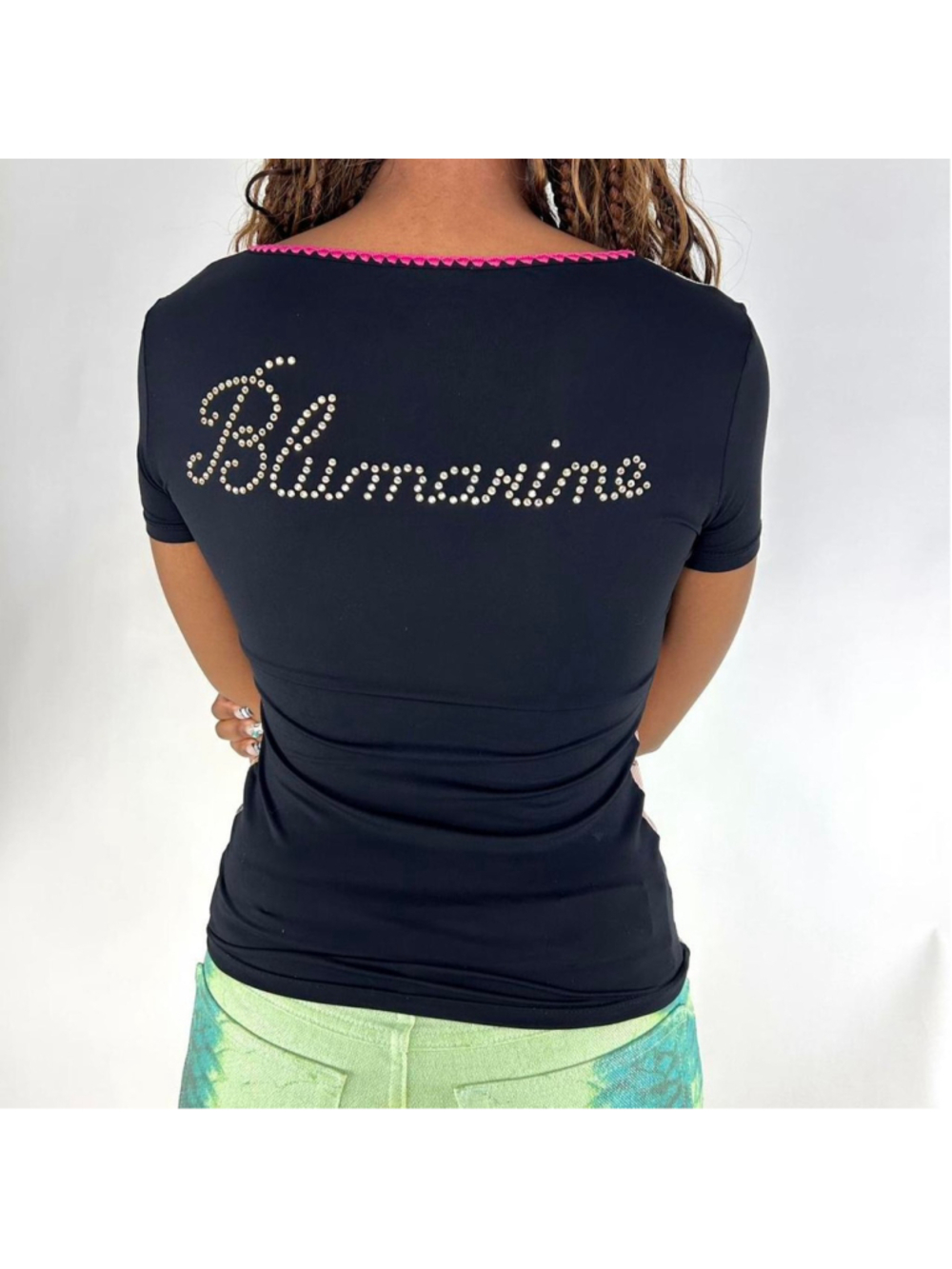 vintage Blumarine pink comic print short sleeve top
